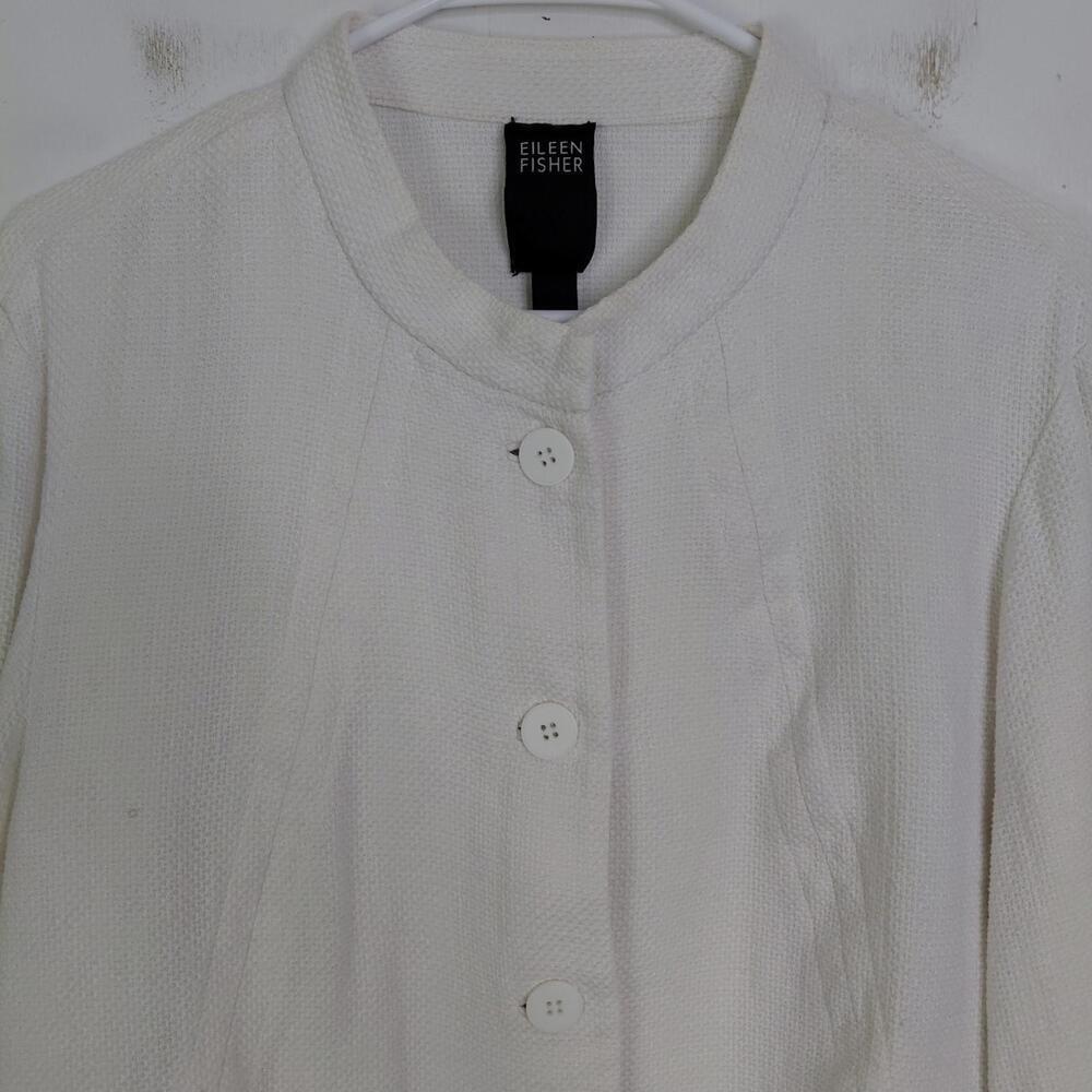 Eileen Fisher Jacket Womens XL Collarless Linen Cotton Blend Blazer Texture - Picture 2 of 9